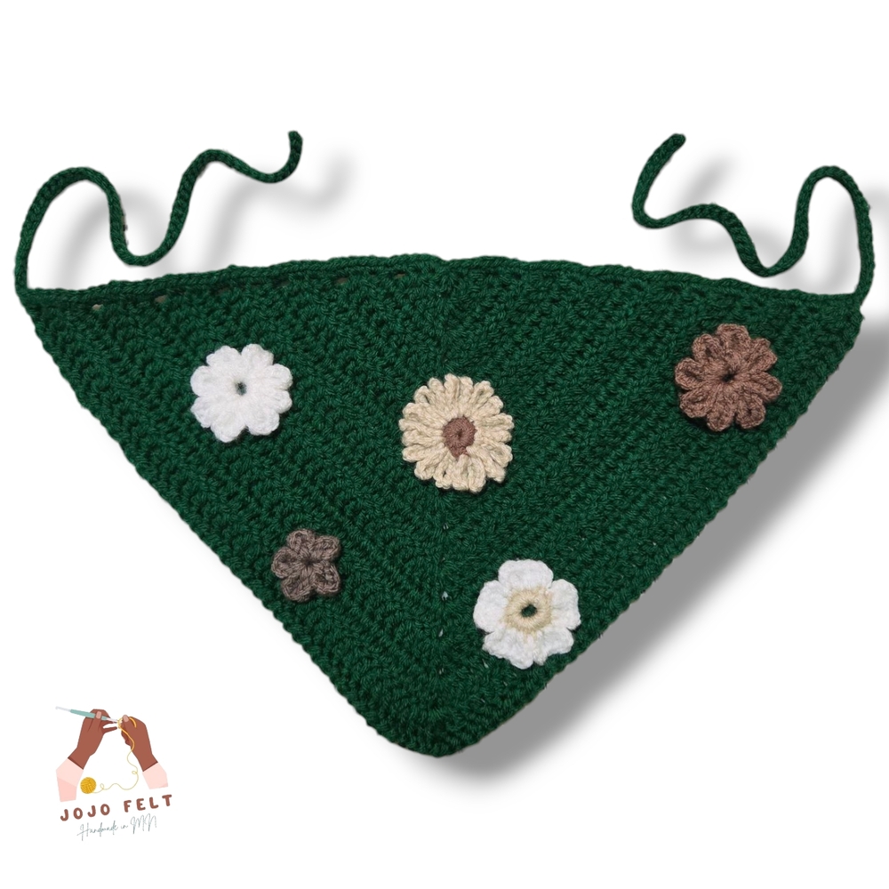 Flowerful Forest Green Bandana, Handmadebyme, Lightweight, One Size, All Crochet